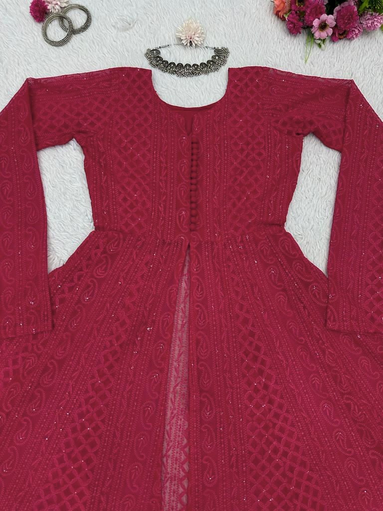 Red georgette heavy chikankari work designer kurti