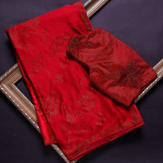Red georgette heavy diamond work partywear saree