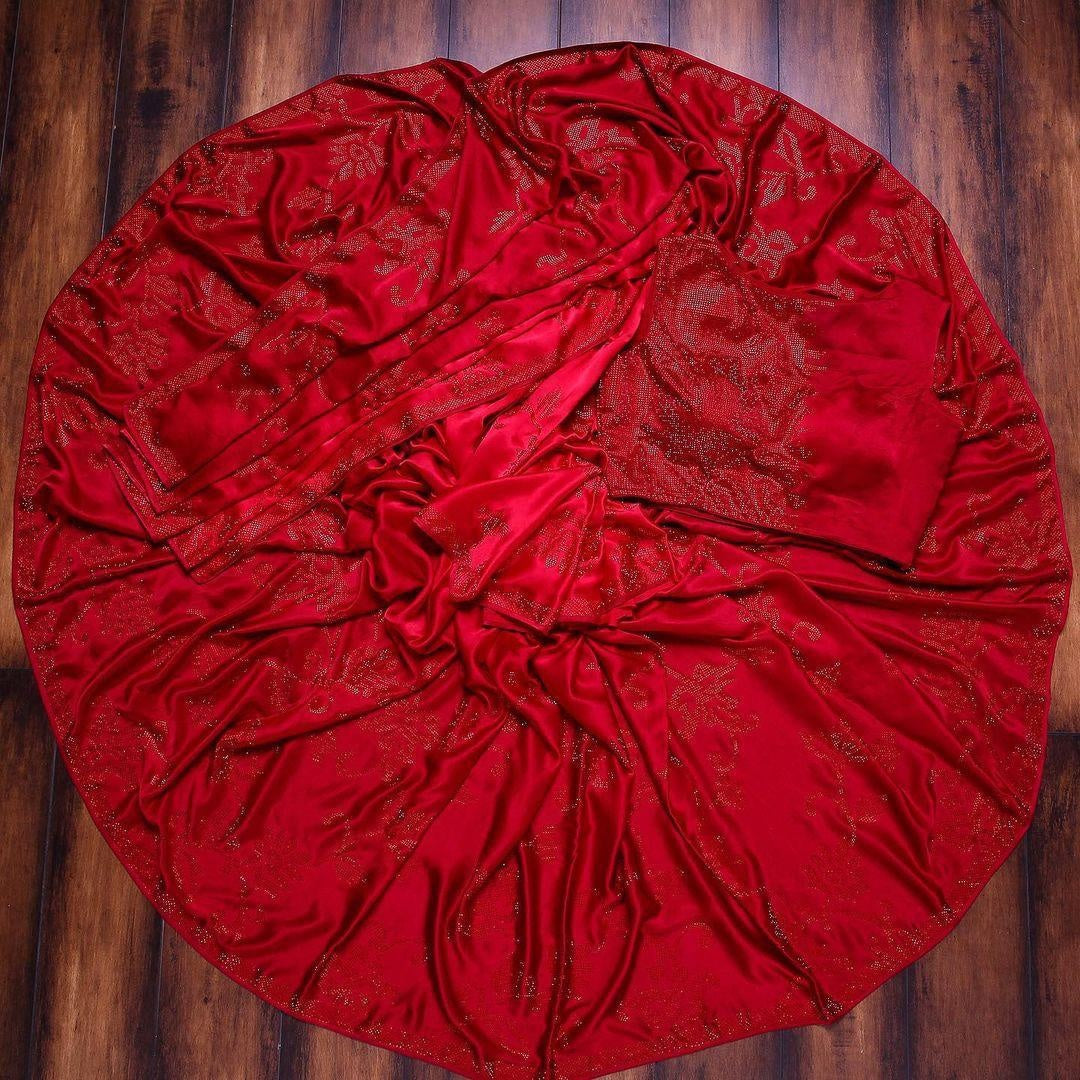 Red georgette heavy diamond work partywear saree