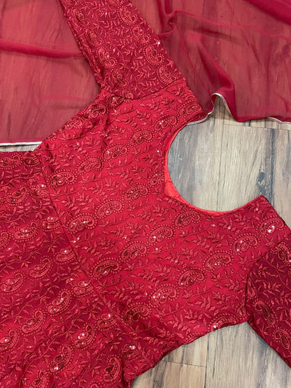 Red georgette heavy embroidered anarkali suit