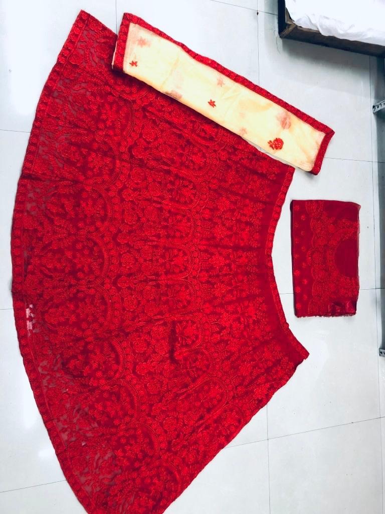 Red georgette heavy embroidered lehenga choli for ceremony