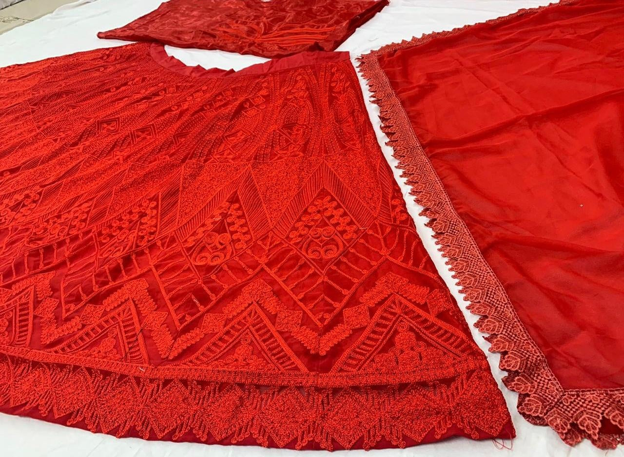 Red georgette heavy embroidered partywear lehenga choli