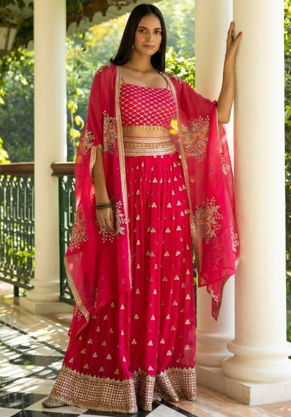 Red georgette heavy embroidered plazzo suit for wedding