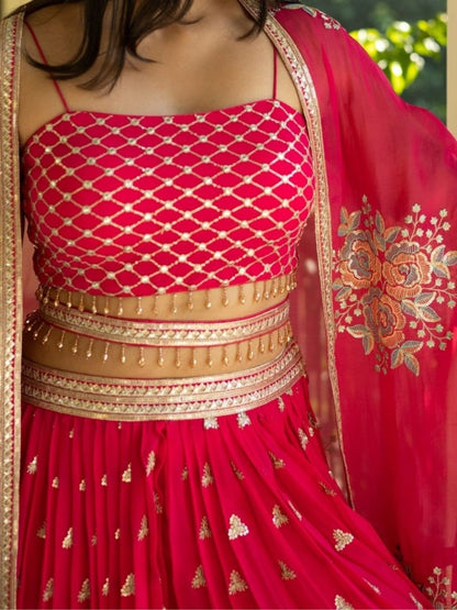 Red georgette heavy embroidered plazzo suit for wedding