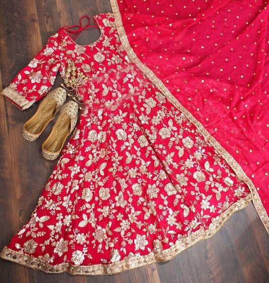 Red georgette heavy embroidered wedding anarkali suit