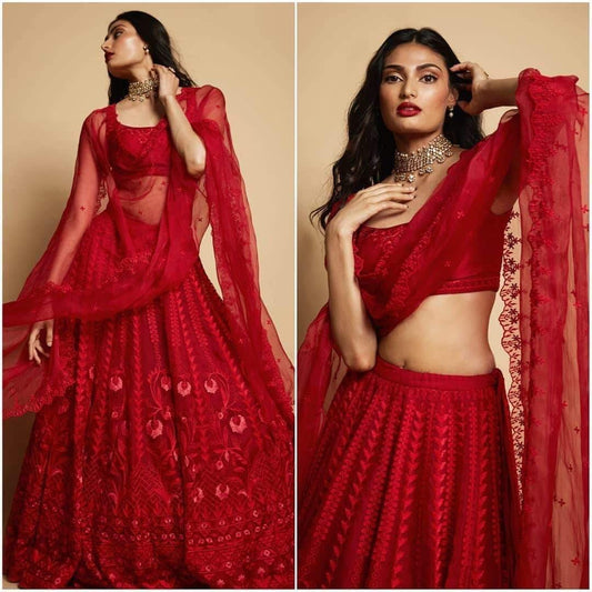 Red georgette heavy embroidered wedding lehenga choli