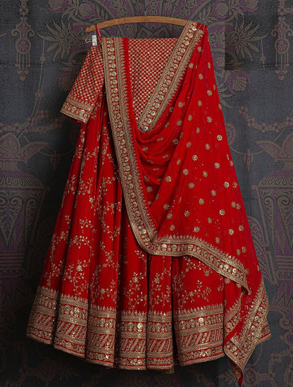 Red georgette heavy embroidered wedding lehenga choli