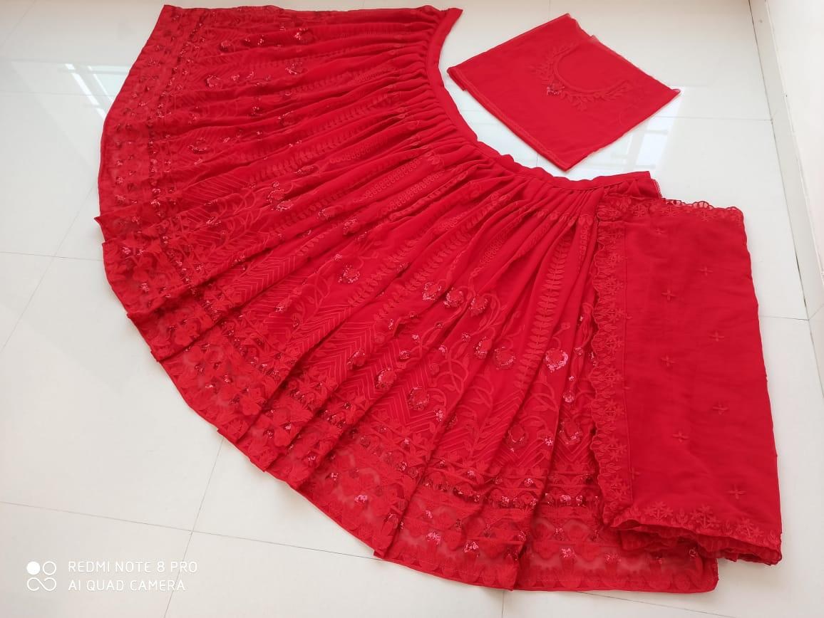 Red georgette heavy embroidered wedding lehenga choli