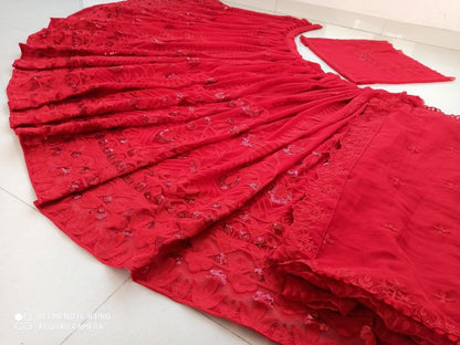 Red georgette heavy embroidered wedding lehenga choli