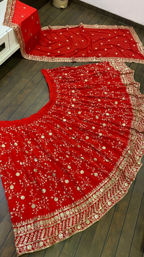 Red georgette heavy embroidered wedding lehenga choli