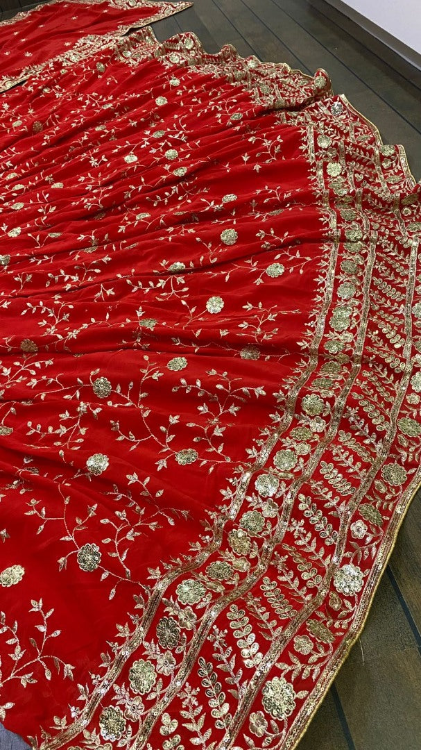Red georgette heavy embroidered wedding lehenga choli