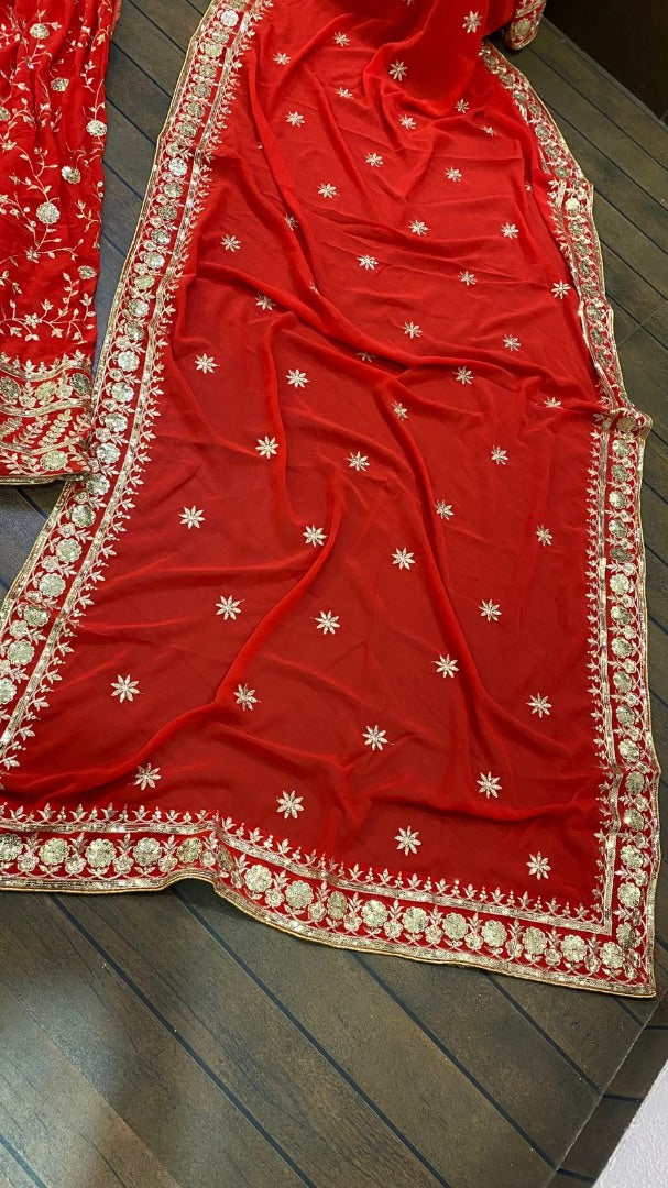 Red georgette heavy embroidered wedding lehenga choli