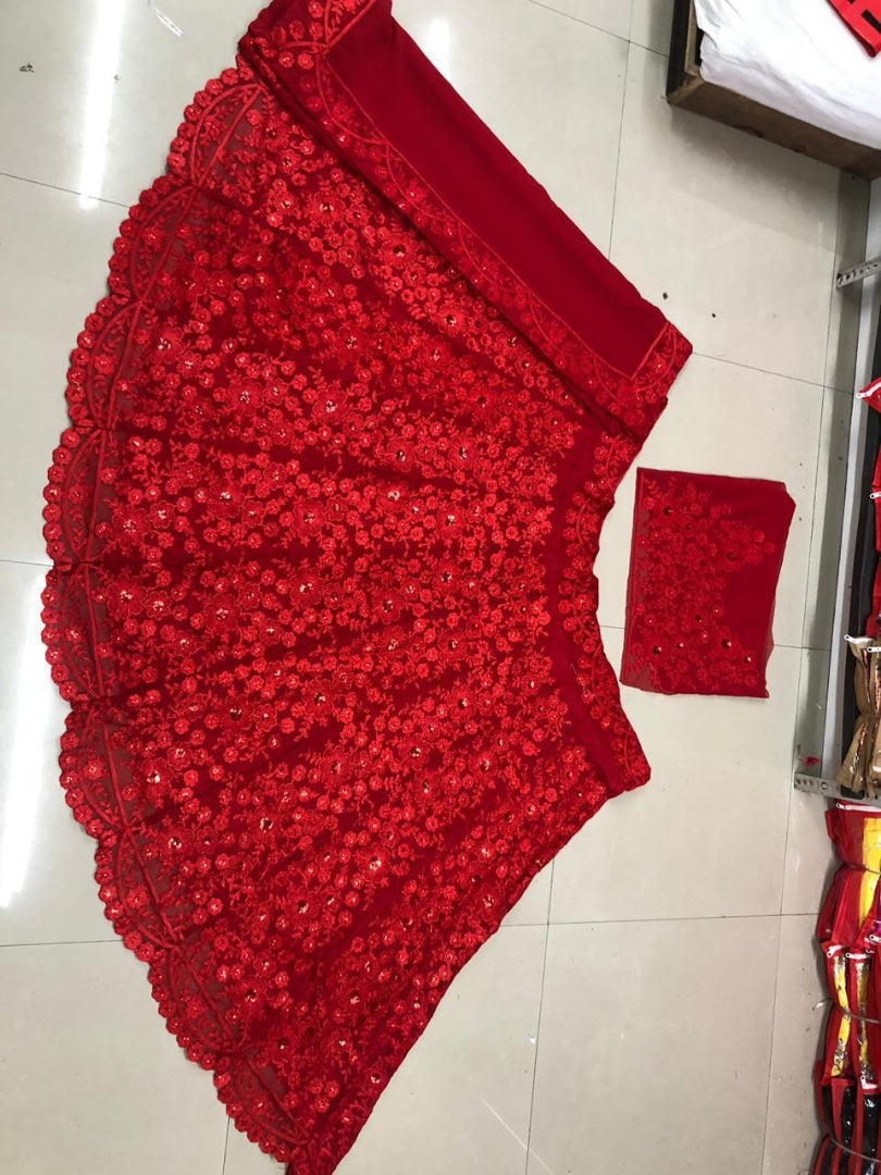 Red georgette heavy embroidered wedding lehenga choli