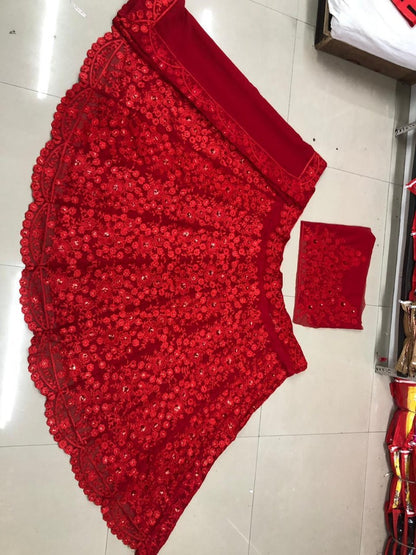 Red georgette heavy embroidered wedding lehenga choli