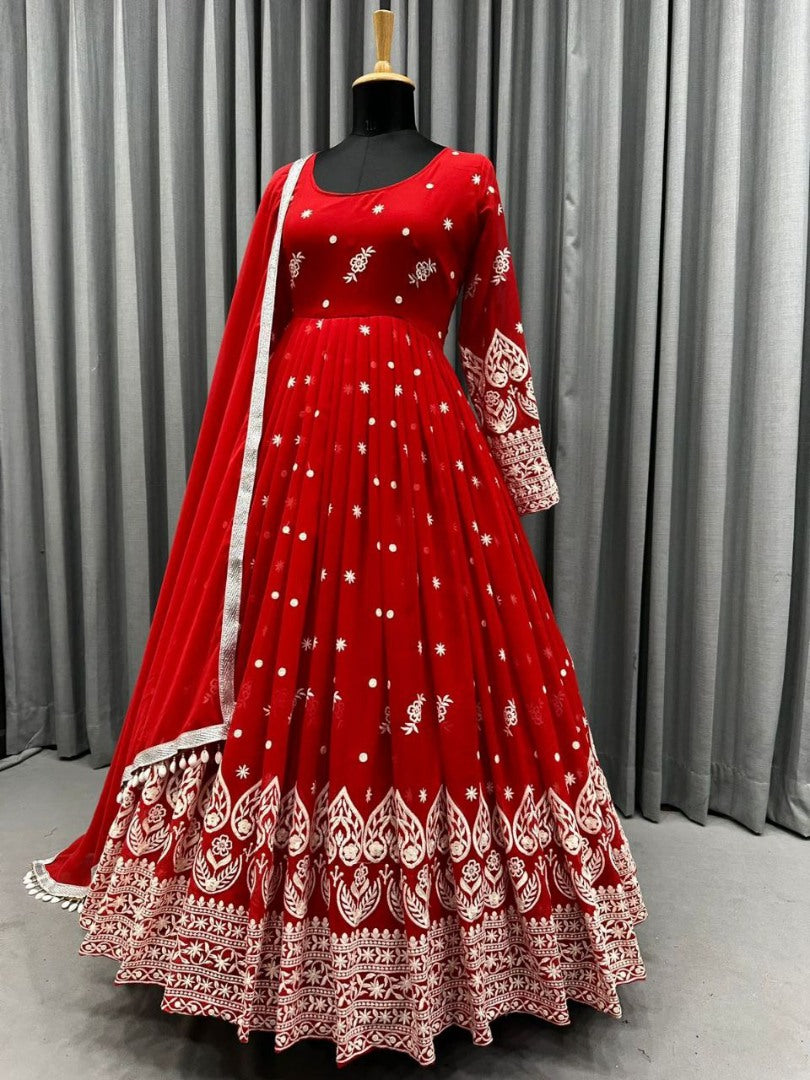Red georgette heavy embroidery work wedding anarkali suit