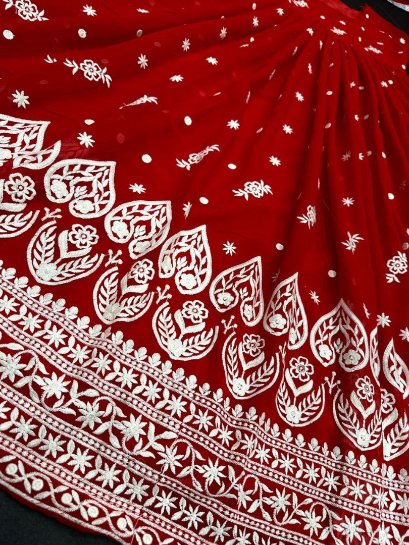 Red georgette heavy embroidery work wedding anarkali suit