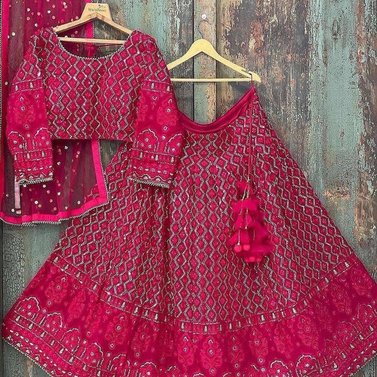 Red georgette heavy lakhnavi work wedding lehenga choli