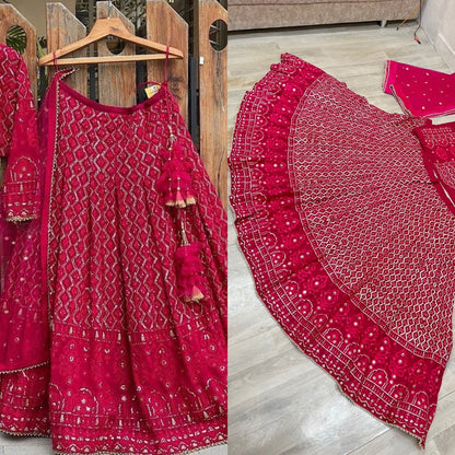 Red georgette heavy lakhnavi work wedding lehenga choli