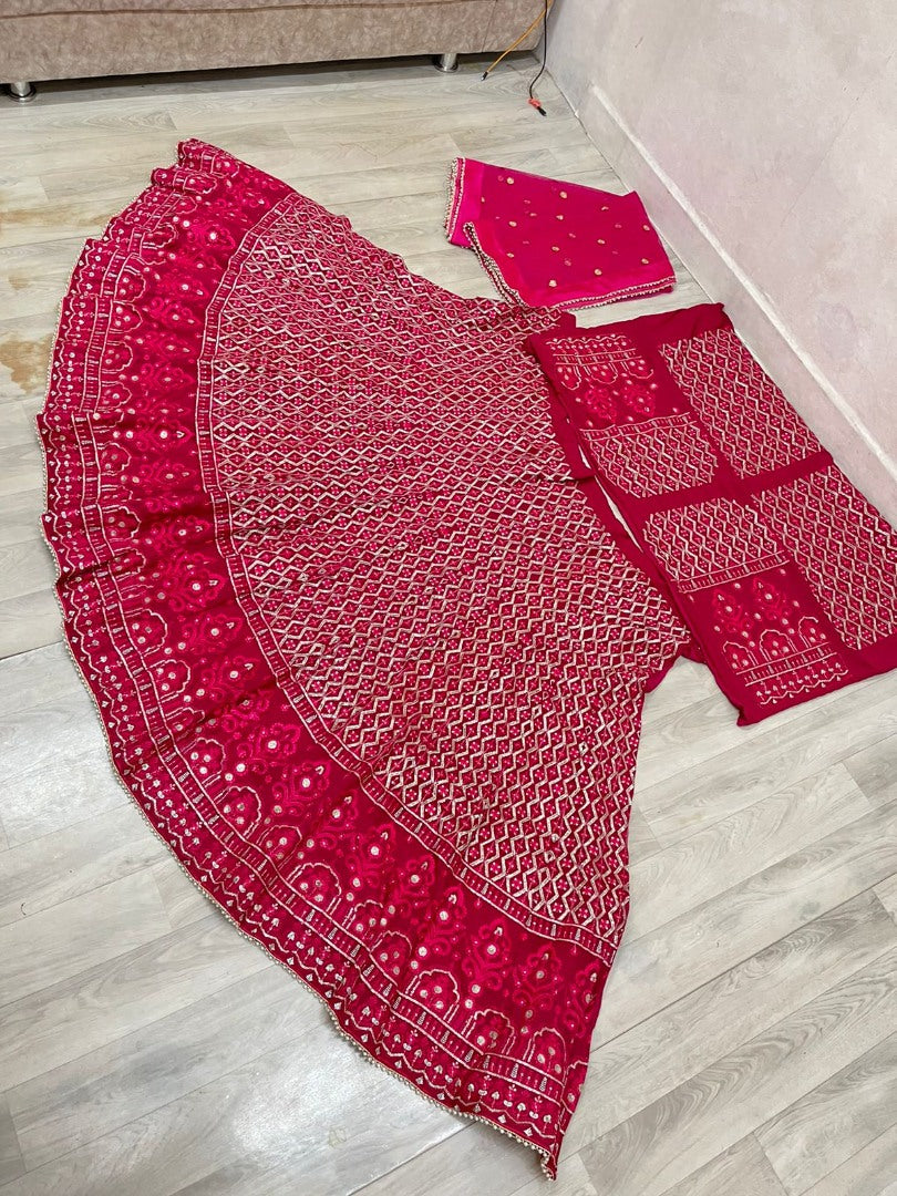 Red georgette heavy lakhnavi work wedding lehenga choli