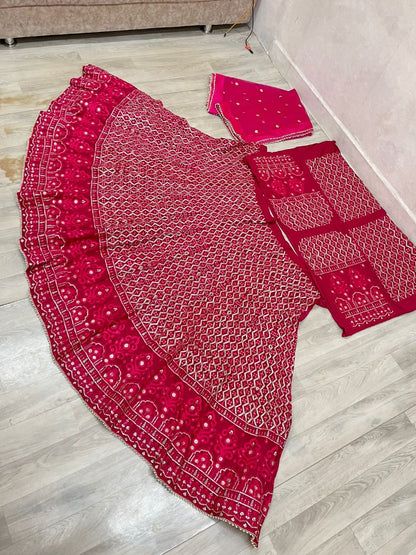 Red georgette heavy lakhnavi work wedding lehenga choli