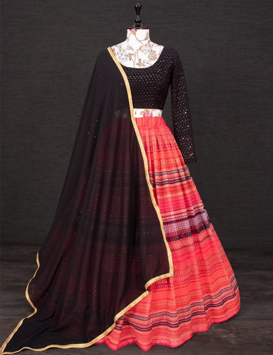 Red georgette heavy sequence embroidered ceremonial lehenga choli