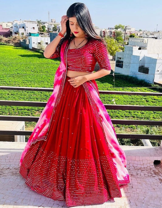 Red georgette heavy sequence embroidery work wedding lehenga choli