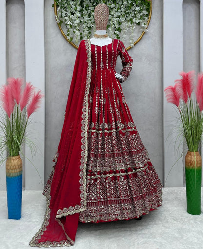 Red georgette heavy work wedding lehenga suit