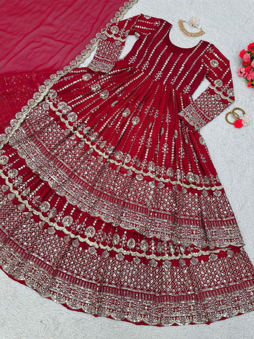 Red georgette heavy work wedding lehenga suit