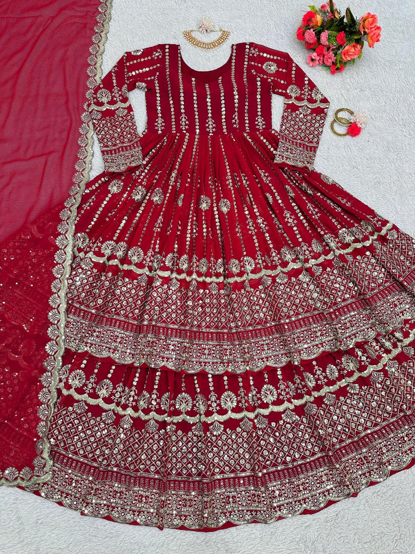 Red georgette heavy work wedding lehenga suit