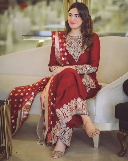 Red georgette heavy work wedding plazzo suit
