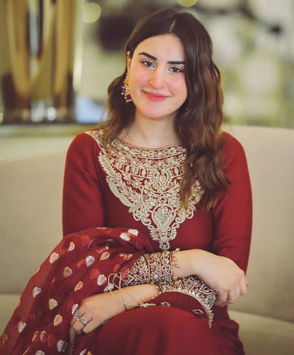 Red georgette heavy work wedding plazzo suit