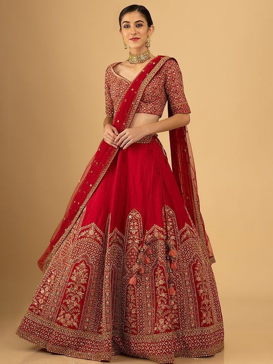 Red georgette hevy embroidered bridal lehenga choli