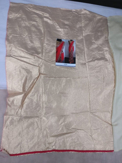 Red georgette pallu and net scut embroidered partywear saree