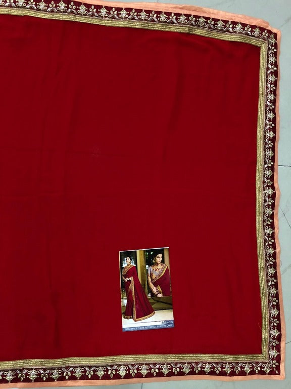 Red georgette partywear saree with fancy embroidered blouse