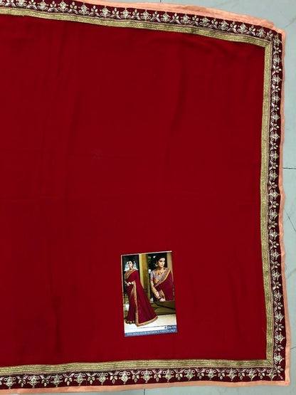 Red georgette partywear saree with fancy embroidered blouse