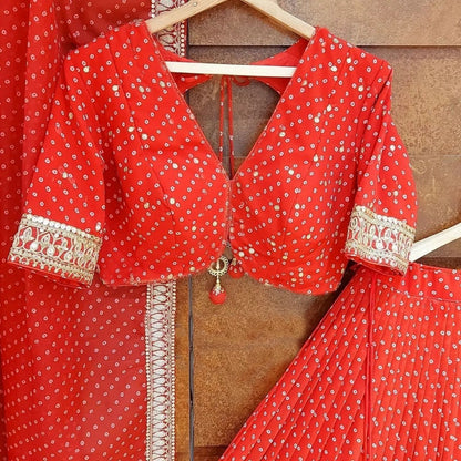 Red georgette printed and embroidered lehenga choli