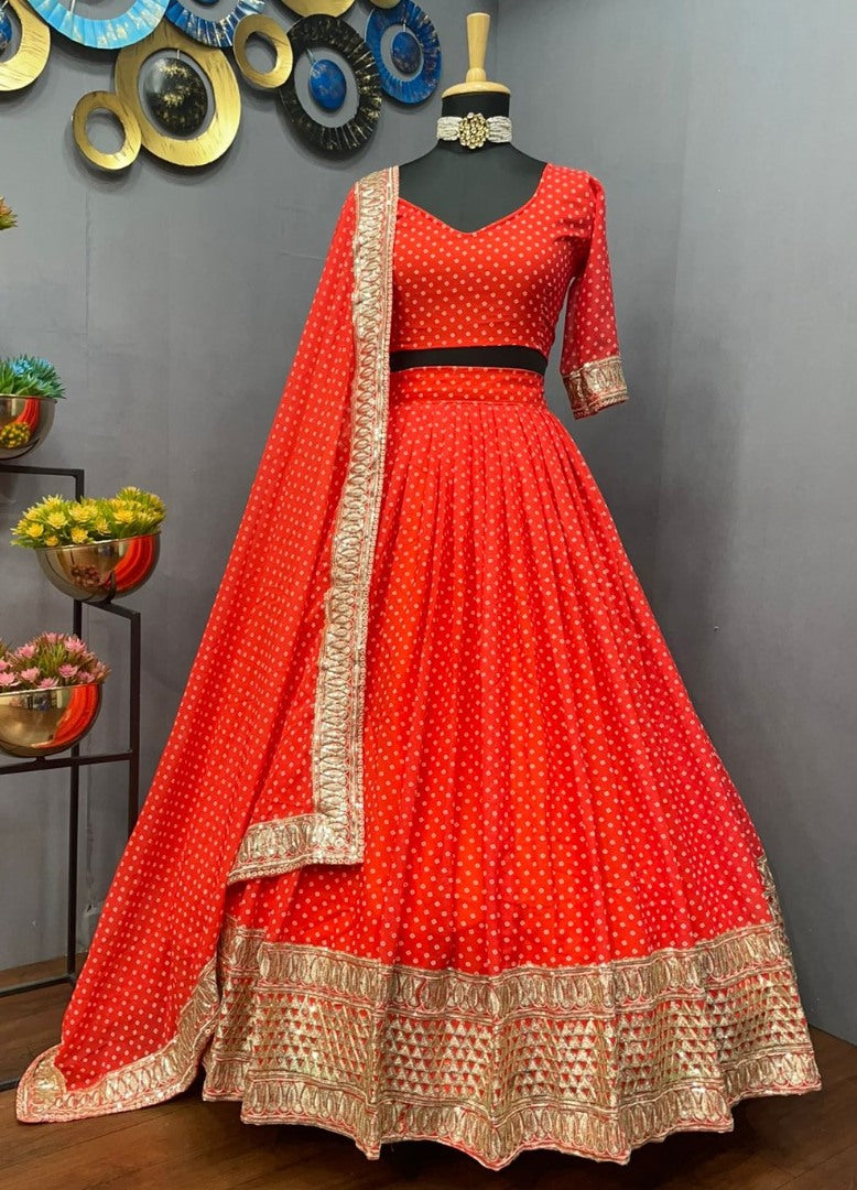 Red georgette printed and embroidered lehenga choli