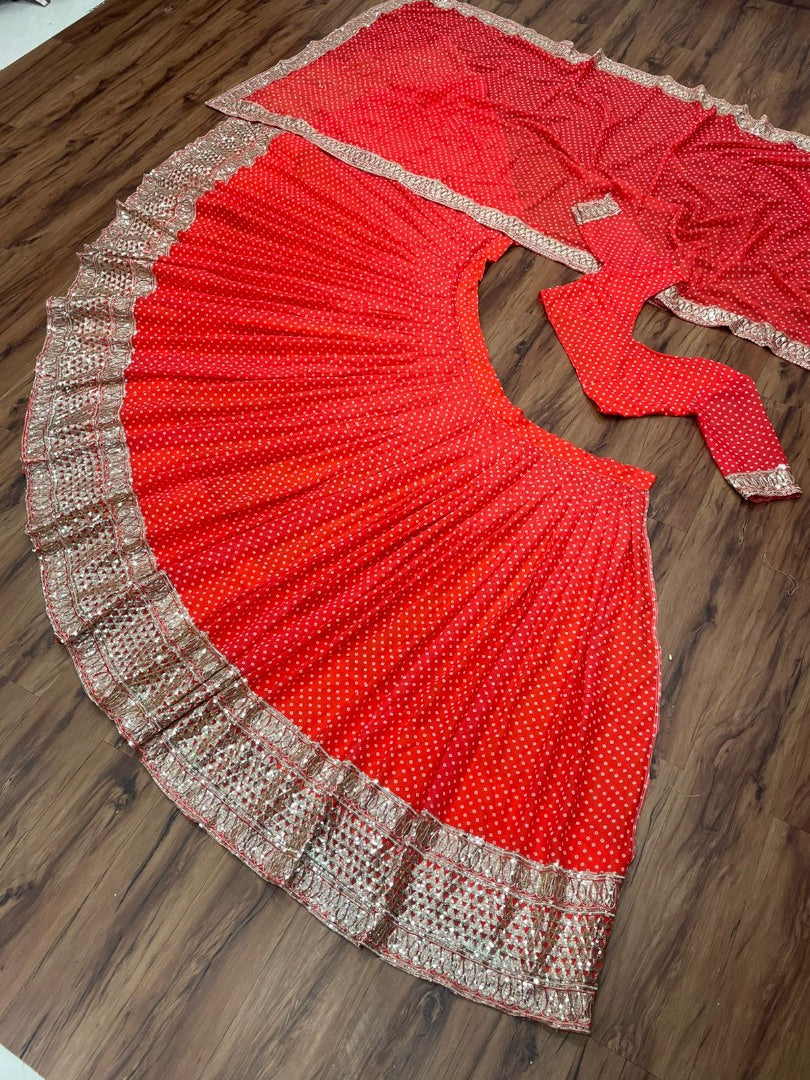 Red georgette printed and embroidered lehenga choli