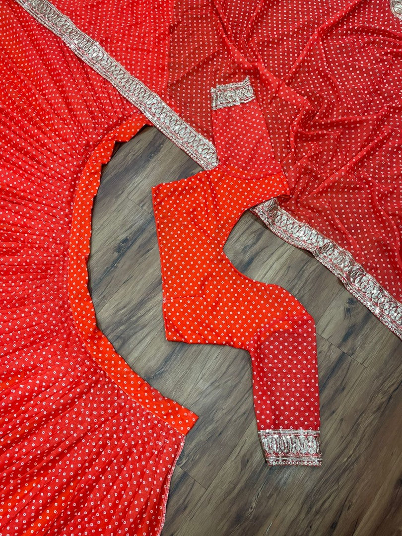Red georgette printed and embroidered lehenga choli