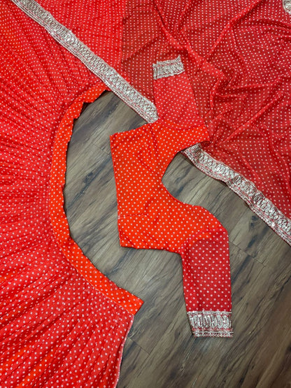 Red georgette printed and embroidered lehenga choli