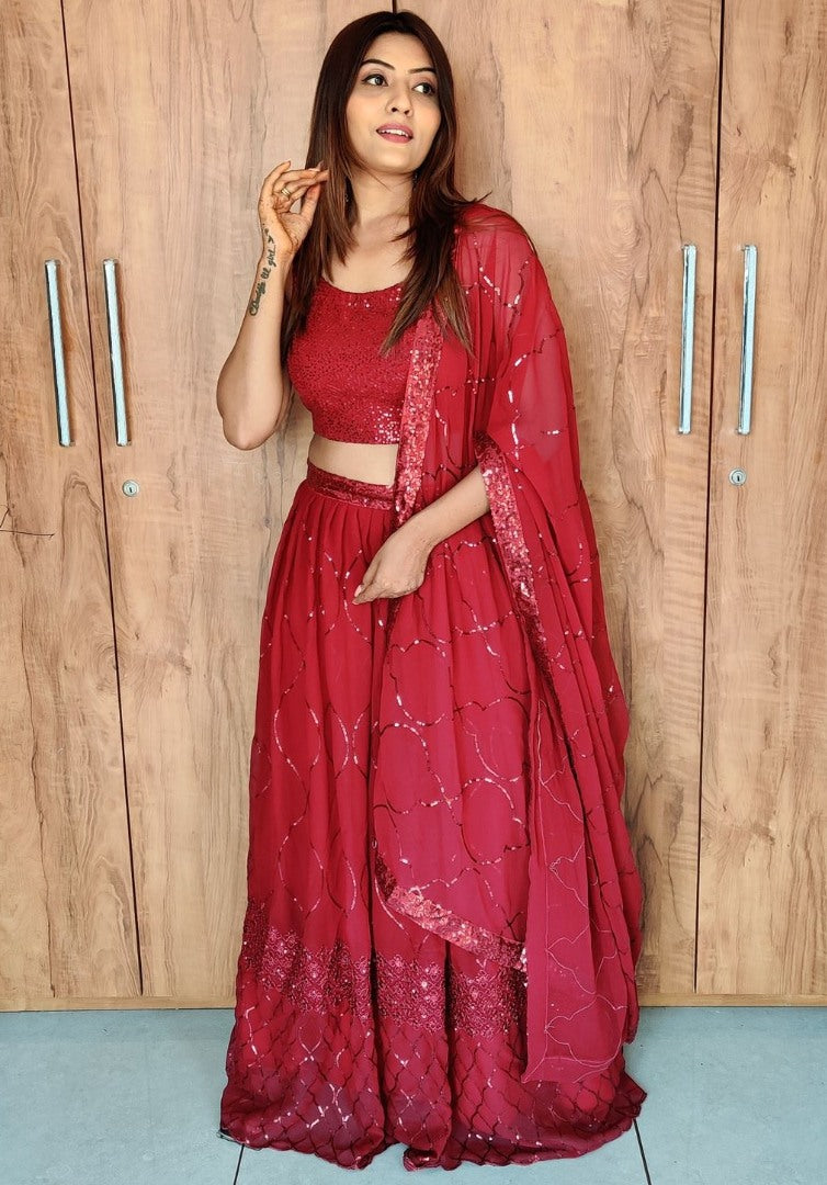 Red georgette sequence embroidered lehenga choli