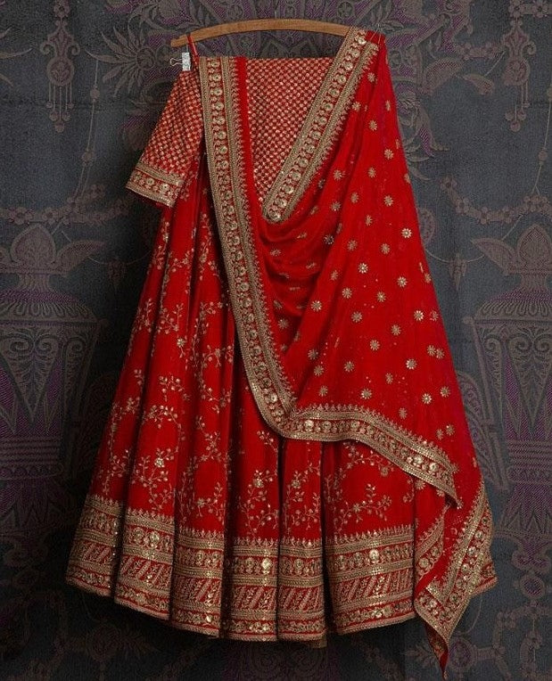 Red georgette sequence embroidered work wedding lehenga choli