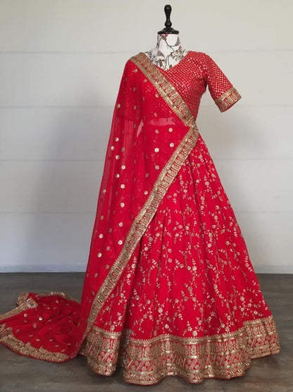 Red georgette sequence embroidered work wedding lehenga choli