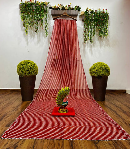 Red georgette sequence work laheriya printed saree