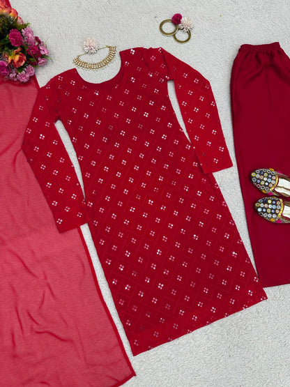 Red georgette sequence work pant salwar suit