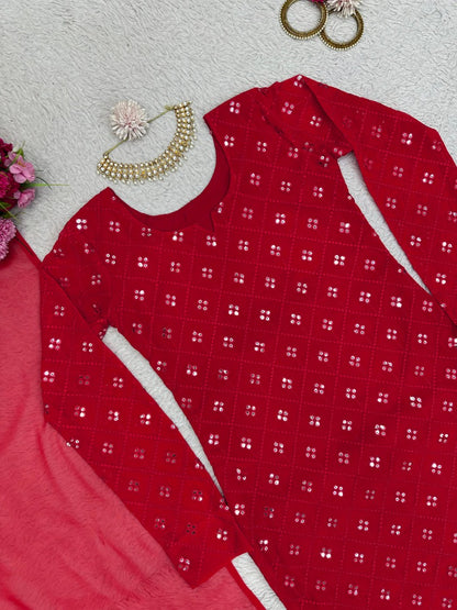 Red georgette sequence work pant salwar suit