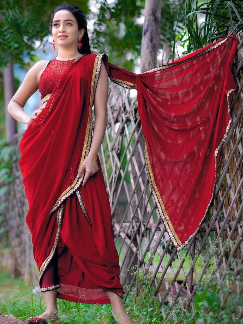 Red georgette sequence work partywear saree