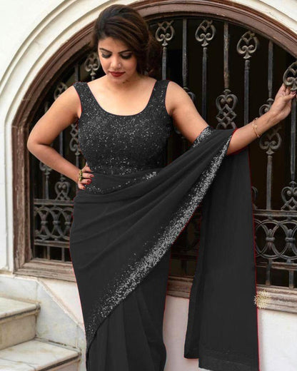 Red georgette sequence work partywear saree