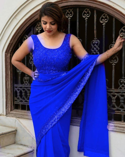 Red georgette sequence work partywear saree