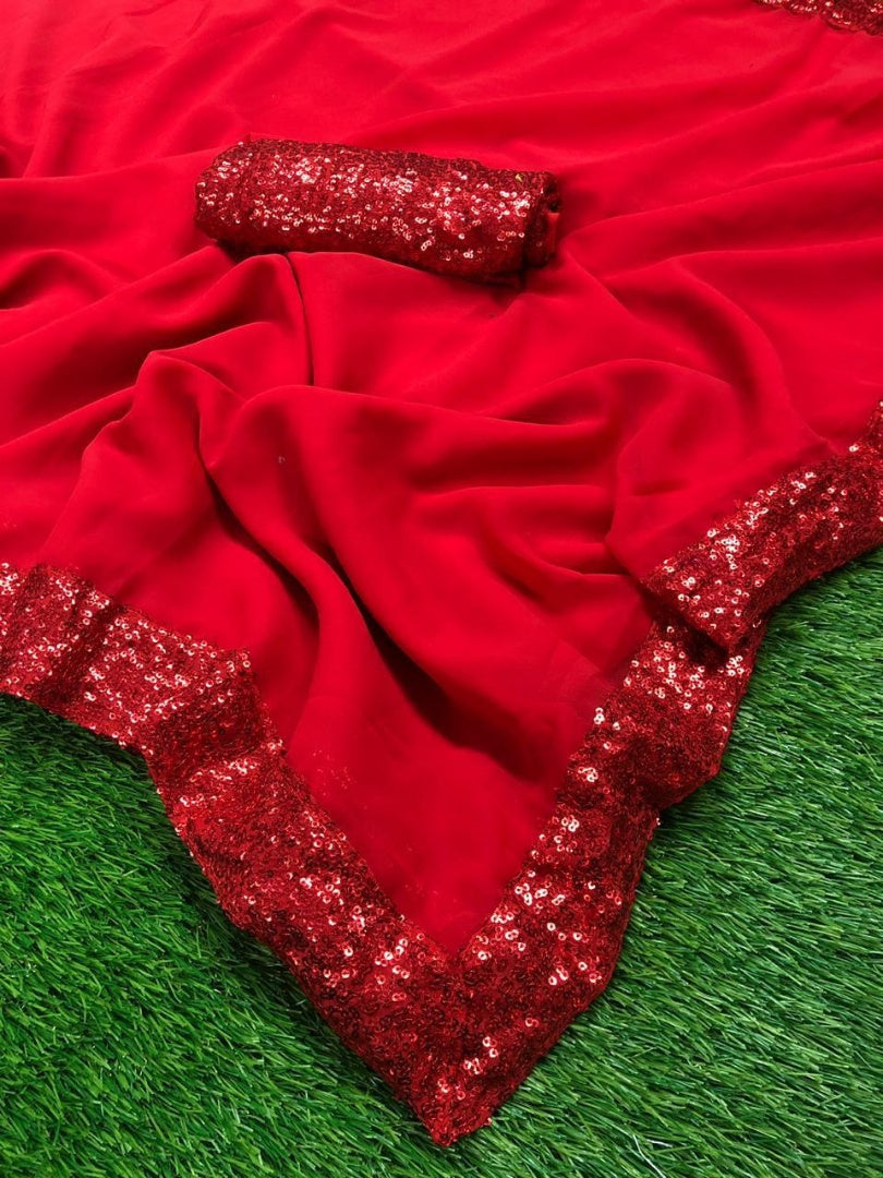 Red georgette sequence work partywear saree